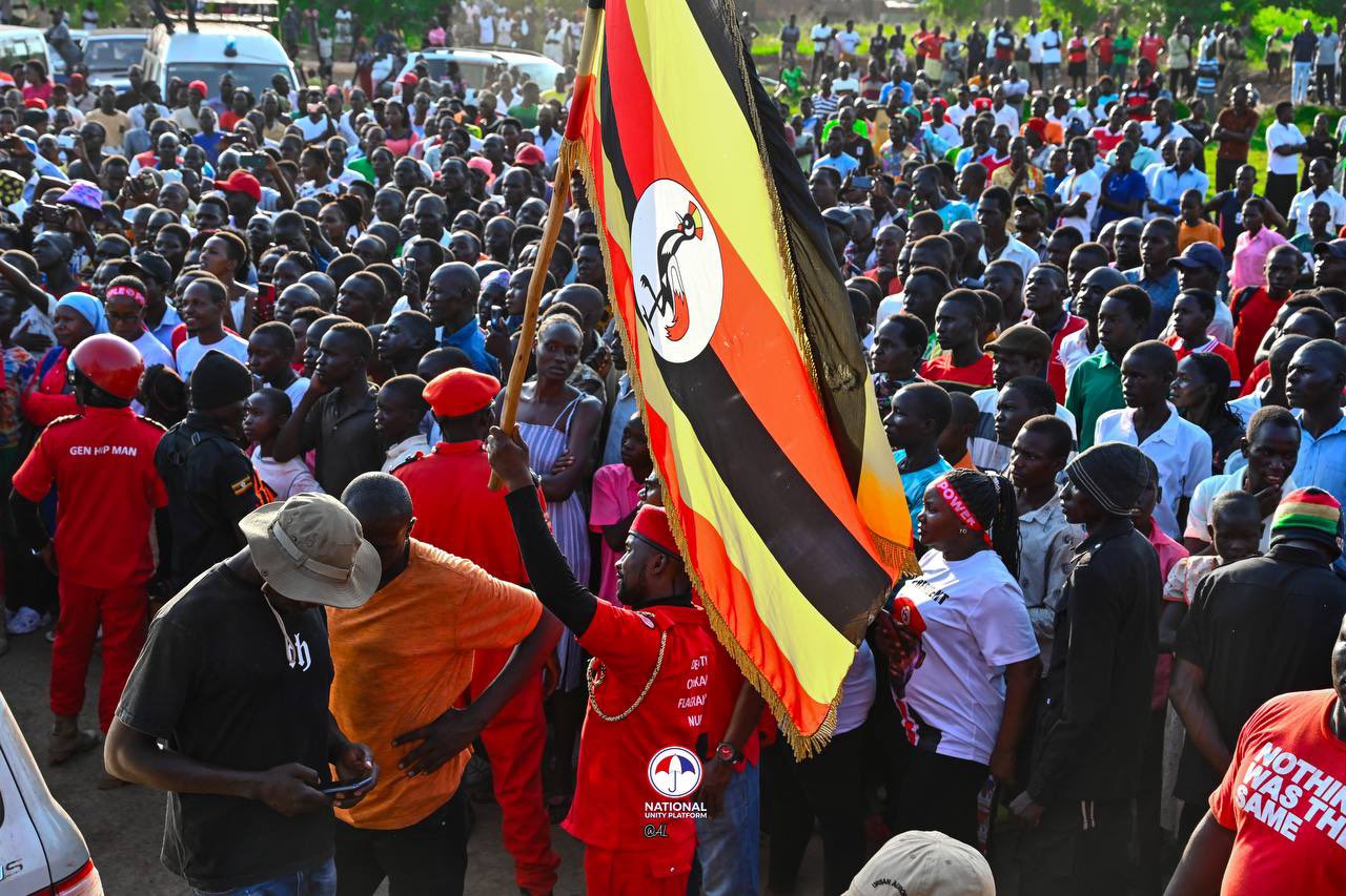 A group of National Unity Platform activists campaigning in Dokolo, Uganda