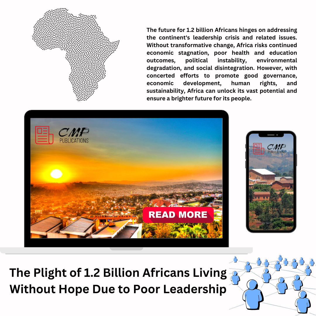 An illustration depicting the challenges faced by Africans, including poor leadership, economic hardship, lack of education, inadequate healthcare, and political instability